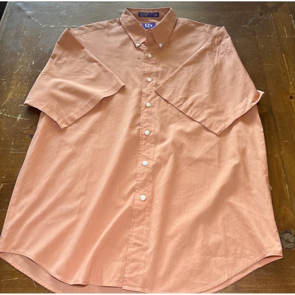Hagger EZs Mens Button Down Orange Short Sleeve Shirt Casual Pocket Cotton L